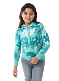 Andora Girls Self Patterned Sweatshirt With A Pin-on Toy _Turquoise  - Image 1