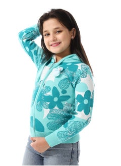 Andora Girls Self Patterned Sweatshirt With A Pin-on Toy _Turquoise  - Image 2