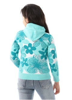 Andora Girls Self Patterned Sweatshirt With A Pin-on Toy _Turquoise  - Image 3