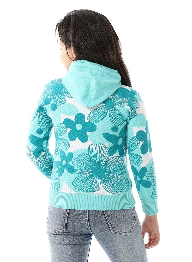 Andora Girls Self Patterned Sweatshirt With A Pin-on Toy _Turquoise - Image 3
