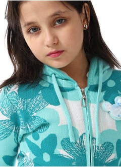 Andora Girls Self Patterned Sweatshirt With A Pin-on Toy _Turquoise  - Image 4