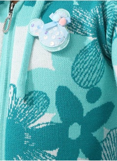 Andora Girls Self Patterned Sweatshirt With A Pin-on Toy _Turquoise  - Image 5