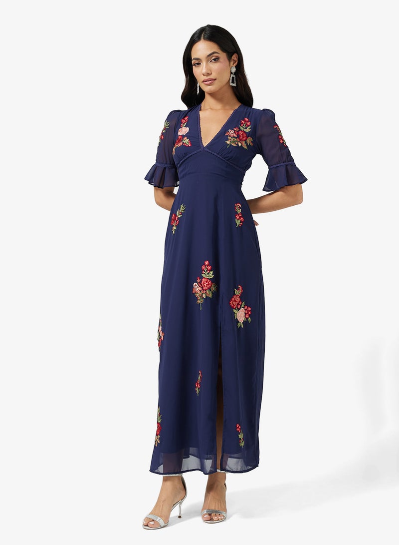 Hope & Ivy Frill Sleeve Thigh Split Open Back Maxi Dress - Image 4