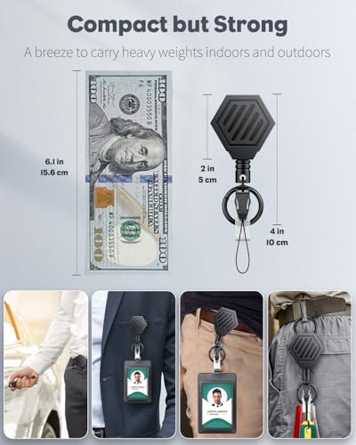 Uniclife Heavy Duty Retractable Keychain with Magnetic Closure Retractable Badge Reel for up to 16 oz Magnetic ID Badge Holder Reel with 35" Dyneema Cord ABS Casing Belt Clip and Large Carabiner Ring - Image 2