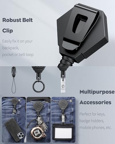 Uniclife Heavy Duty Retractable Keychain with Magnetic Closure Retractable Badge Reel for up to 16 oz Magnetic ID Badge Holder Reel with 35" Dyneema Cord ABS Casing Belt Clip and Large Carabiner Ring - Image 3