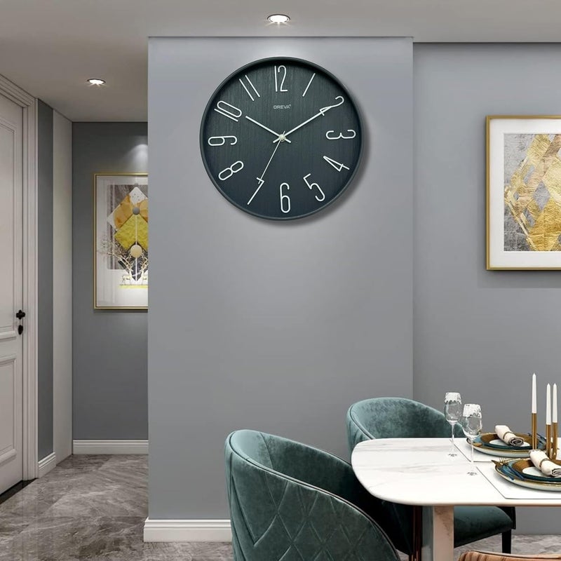 OREVA 12 Inch Round Fancy Embossed Number Dial Contemporary Stylish Quartz Clocks Modern Analog Silent Wall Clock for Living Room Bedroom Latest Home Décor Office AQ-9517SS (Grey) - Image 5