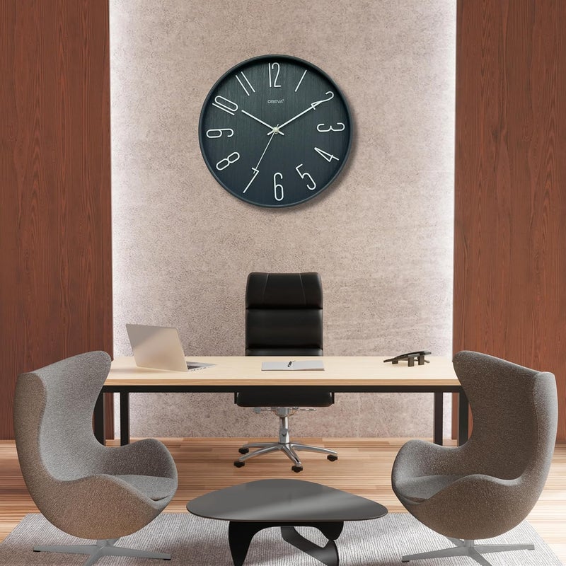 OREVA 12 Inch Round Fancy Embossed Number Dial Contemporary Stylish Quartz Clocks Modern Analog Silent Wall Clock for Living Room Bedroom Latest Home Décor Office AQ-9517SS (Grey) - Image 3