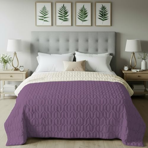 Urban Space Ultra Soft Quilted Winter Solid Comforters for Single Bed | 200 GSM | Fluffy Microfibre Reversible Solid AC Blanket/Duvet for Luxury (Plum & Pearl - 58 X 88 Inches or 145 cm X 225 cm) - Image 1