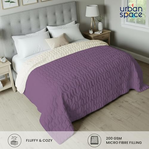 Urban Space Ultra Soft Quilted Winter Solid Comforters for Single Bed | 200 GSM | Fluffy Microfibre Reversible Solid AC Blanket/Duvet for Luxury (Plum & Pearl - 58 X 88 Inches or 145 cm X 225 cm) - Image 2
