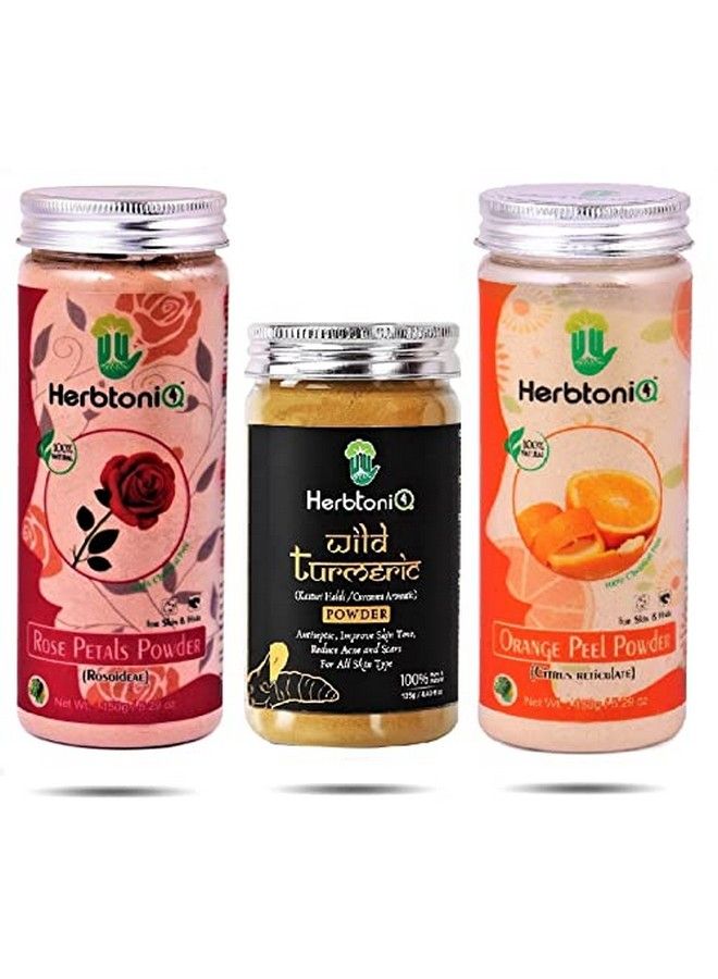Herbtoniq 100% Natural Rose Petals Wild Turmeric And Orange Peel Powder For Face Pack(425 Gram) - Image 1