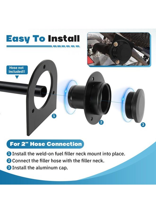 pqy 17-2530 Remote Fuel Tank Filler Neck Straight With Billet Aluminum Gas Cap and Weld-On Steel Bracket for 2" Filler Hose Connection (black) - Image 4