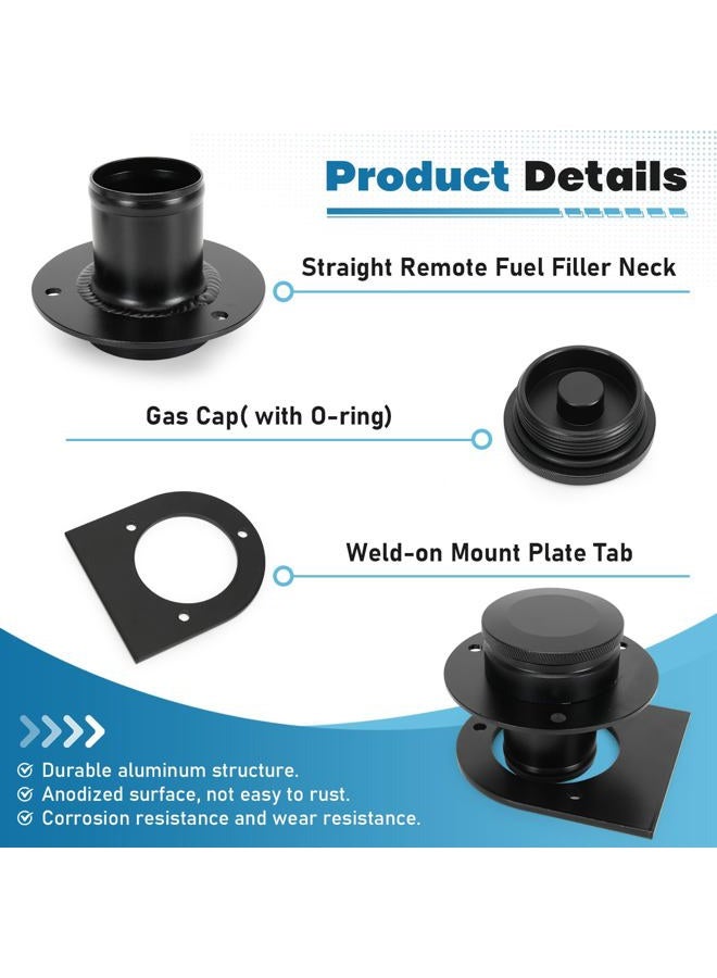 pqy 17-2530 Remote Fuel Tank Filler Neck Straight With Billet Aluminum Gas Cap and Weld-On Steel Bracket for 2" Filler Hose Connection (black) - Image 3