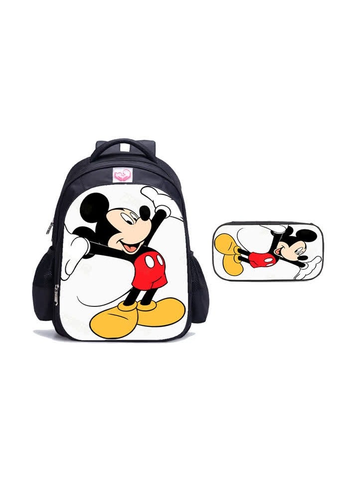 New two-piece set Mickey 3D digital color printing casual primary school student schoolbag + pen bag,Mickey-2-Small + Pencil Bag - Image 1