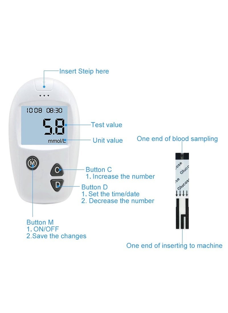 general Blood Sugar Monitor Diabetes Testing Kit With 50 No Coding Test Strips 50 Lancets (unit: mmol/L) - Image 3
