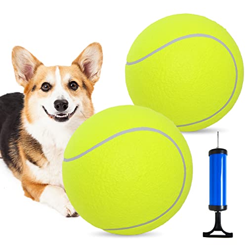 SenseYo Pomeat 2 PCS Gaint Tennis Ball for Dogs, 9.5" Inflatable Large Tennis Balls Pet Chew Toy, Inflatable Rubber Non-Toxic Pet Toy Balls with Pump & Needle for Small Medium Large Dogs - Image 1