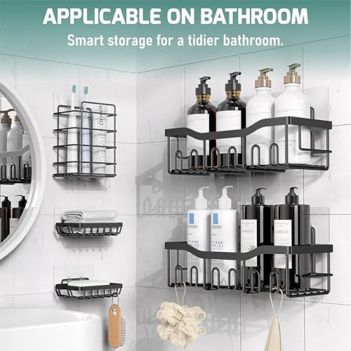 iSTAR 5 Pcs Wall Mounted Self Adhesive Bathroom Shelf Set with Toothbrush Holder & Hooks | Rust-Proof Shower Caddy |Multipurpose Storage Rack for Toiletries, Kitchen & Living Room Organizer (Set of 5) - Image 3