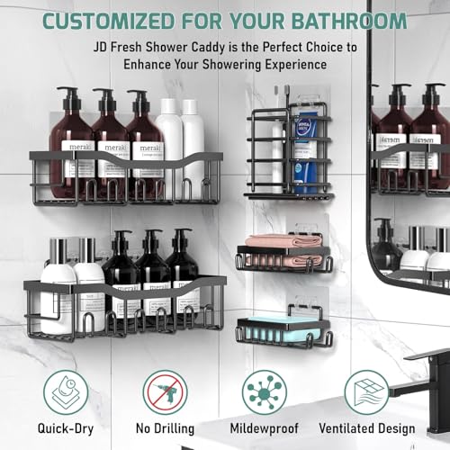 iSTAR 5 Pcs Wall Mounted Self Adhesive Bathroom Shelf Set with Toothbrush Holder & Hooks | Rust-Proof Shower Caddy |Multipurpose Storage Rack for Toiletries, Kitchen & Living Room Organizer (Set of 5) - Image 5