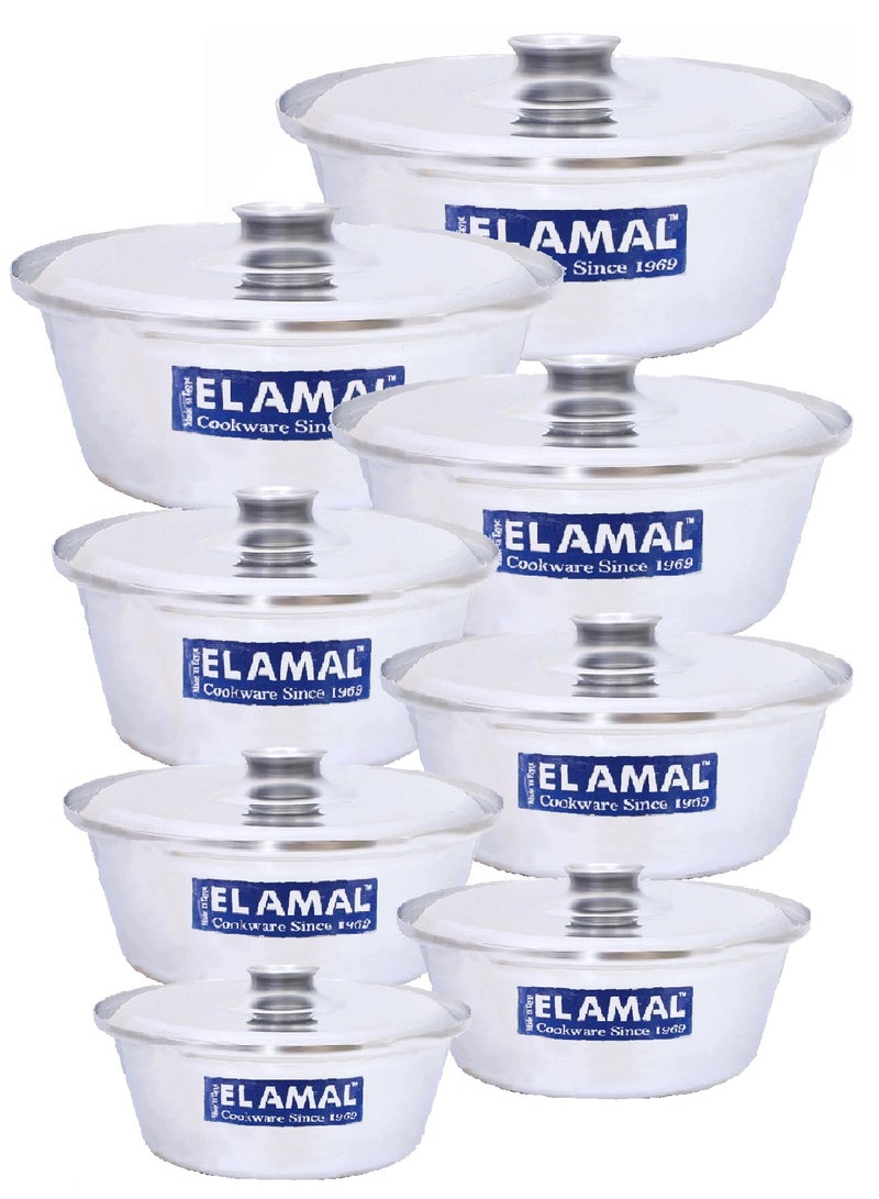 Elamal Aluminum Pots Set Conical Consisting of 8 Pots Egyptian Industry Size 16/18/20/22/24/26/28/30 cm - Image 1