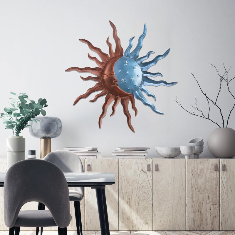 VZVXCC Metal Sun Outdoor Wall Art Decor-30 Inch Larger Size Sun Outdoor Wall Art Decor with Moon & Stars,Retro Decoration Hanging for Indoor Outdoor Garden Fence Living Room Bedroom - Image 4
