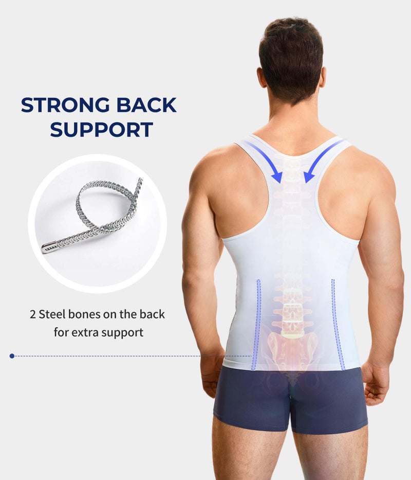 TAILONG Men Body Shaper Slimming Vest Tight Tank Top Compression Shirt Tummy Control Underwear Moobs Binder (White, L) - Image 4