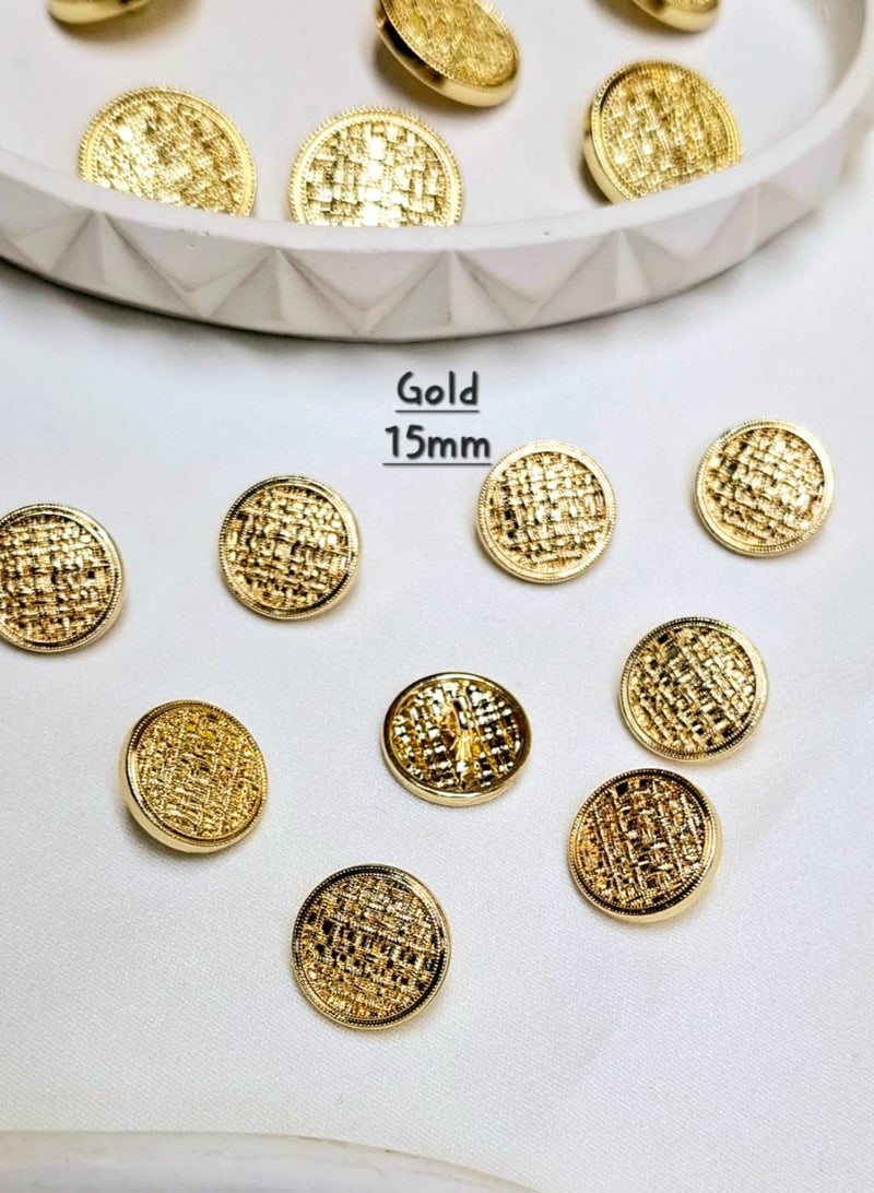 18-Piece Gold Metal Button Set – 15mm & 20mm Textured Design Buttons for Sewing - Image 2