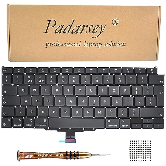 Padarsey REPLACEMENT UK VERSION KEYBOARD COMPATIBLE WITH MACBOOK AIR RETINA 13" M1 A2337 LATE 2020 YEAR UK VERSION+KEYBOARD SCREWS+SCREWDRIVER - Image 1