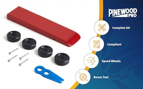 Pinewood Pro Pine Derby Car Kit | 10 Piece Set | Painted and Weighted | Red Shark | Includes PRO Wheel Spacer | Official Parts prepped for Speed | Optimal Center of Gravity - Image 5