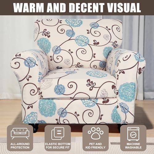 SearchI Stretch Sofa Cover Printed Couch Covers Floral Pattern 2 Piece Armchair Slipcover with Separate Chair Cushion Cover Washable Furniture Protector for Living RoomArmchair Ball Flower - Image 3