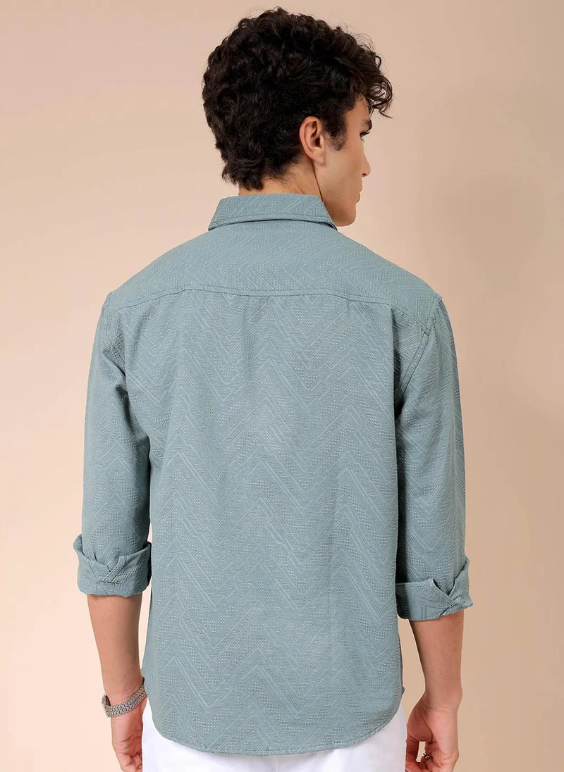 The Indian Garage Co Men Relaxed Fit Solid Full Sleeves Cutaway Collar Resort Wear Shirt