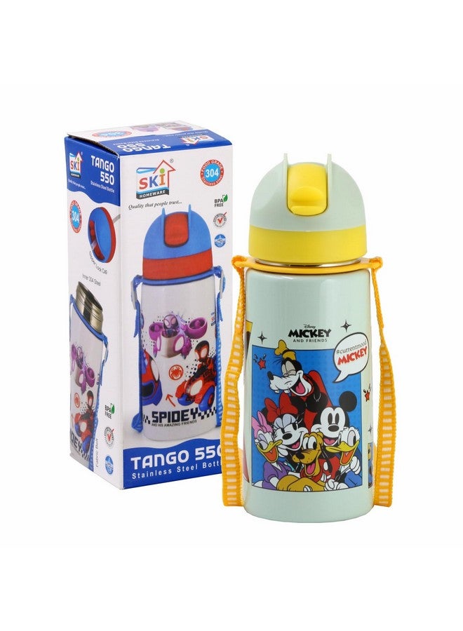 SKI Homeware TANGO Stainless Steel-304 grade Water Bottle for School, Kids favourite character prints | wide mouth | leak proof sipper | light weight | BPA Free & Food Grade - 550ML (Mickey & Friends) - Image 2
