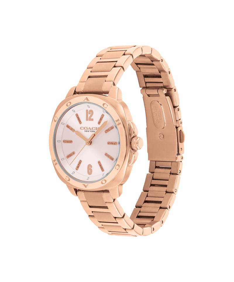COACH Tonneau Analog Women'S Ionic Plated Rose Gold Steel Case  Watch - Image 1