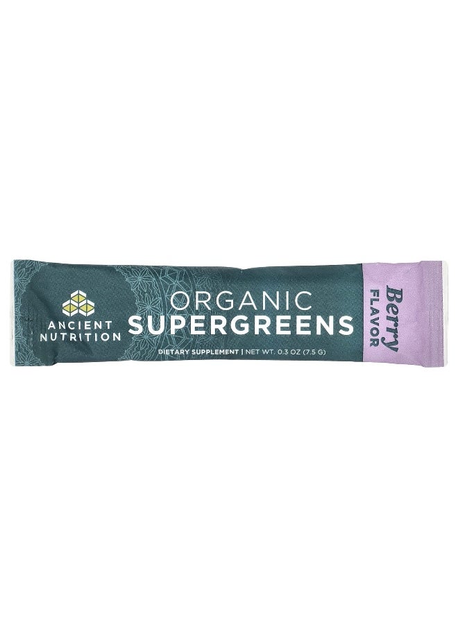 Ancient Nutrition - Ancient Nutrition, Organic Super Greens, Berry, 16 On-The-Go Stick Packs, 0.3 oz (7.5 g) Each - Image 1