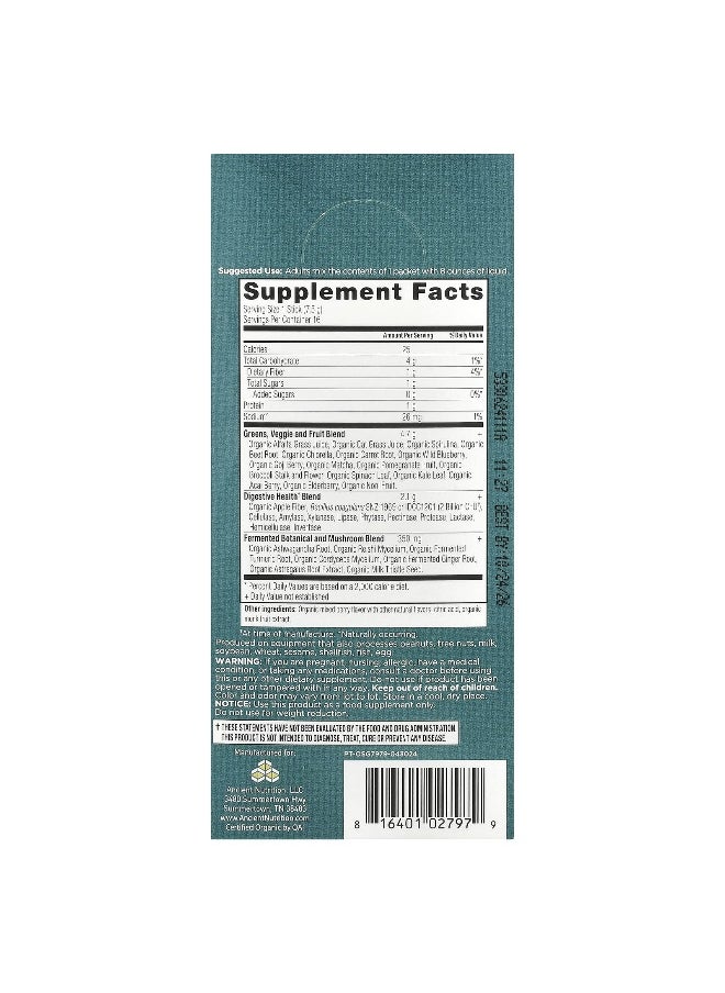 Ancient Nutrition - Ancient Nutrition, Organic Super Greens, Berry, 16 On-The-Go Stick Packs, 0.3 oz (7.5 g) Each - Image 1