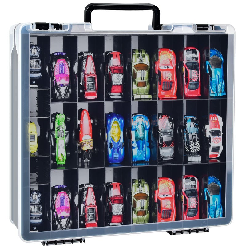 ALCYON Double Sided Toy Storage Organizer Case for Hot Wheels Car for Matchbox Cars for Mini Toys for Small Dolls Carrying Box Container Carrier with 48 Compartments Red Box Only - Image 2