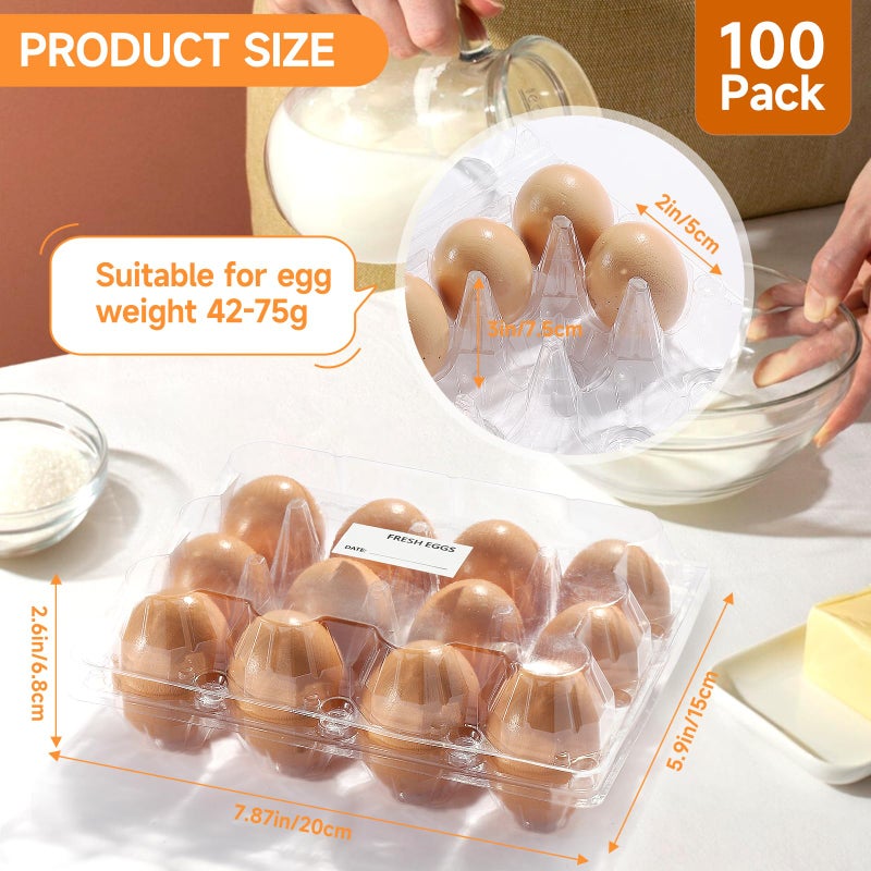 DecarDamai 100 Pack 3x4 Plastic Egg Cartons Cheap Bulk 12 Count Clear, Reusable & Sturdy Design Eggs Carton Bulk Perfect for Family, Farm, Markets, Display (Egg Storage Containers) - Image 2