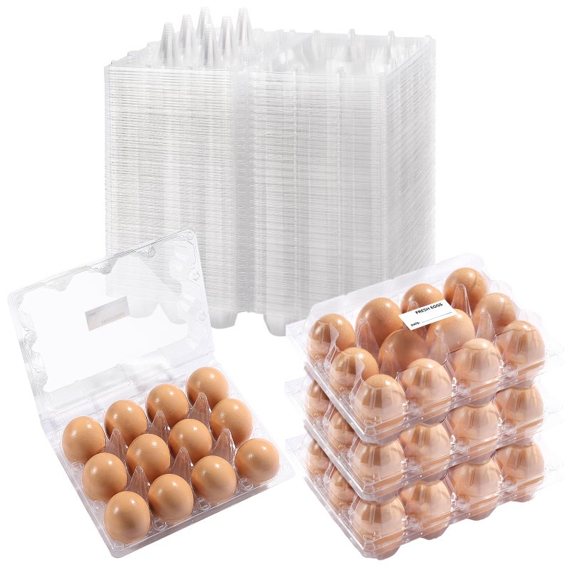 DecarDamai 100 Pack 3x4 Plastic Egg Cartons Cheap Bulk 12 Count Clear, Reusable & Sturdy Design Eggs Carton Bulk Perfect for Family, Farm, Markets, Display (Egg Storage Containers) - Image 1