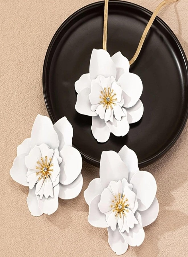 Dcfywl731 White Flower Earrings Necklace Set Floral Statement Earrings for Women Flower Wedding Jewelry Sets for Brides Wedding Guest Dresses for Women 2025 - Image 4