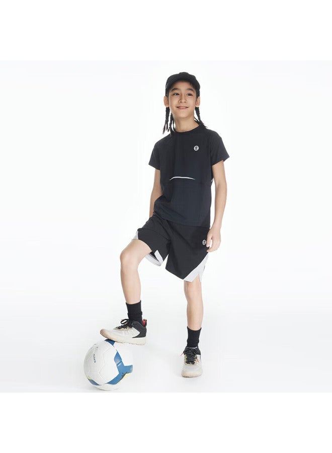 Onmygame Boys' T-shirt, Summer Round Neck Top, Children's Short-sleeve Cool-feeling Sportswear, Dark Night Black, 160cm - Image 1