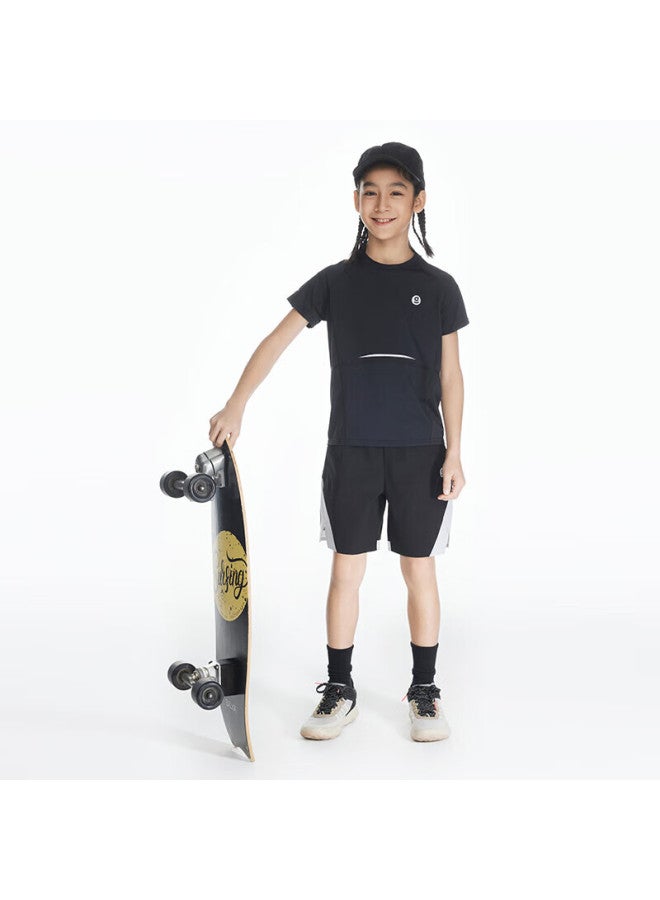 Onmygame Boys' T-shirt, Summer Round Neck Top, Children's Short-sleeve Cool-feeling Sportswear, Dark Night Black, 160cm - Image 3