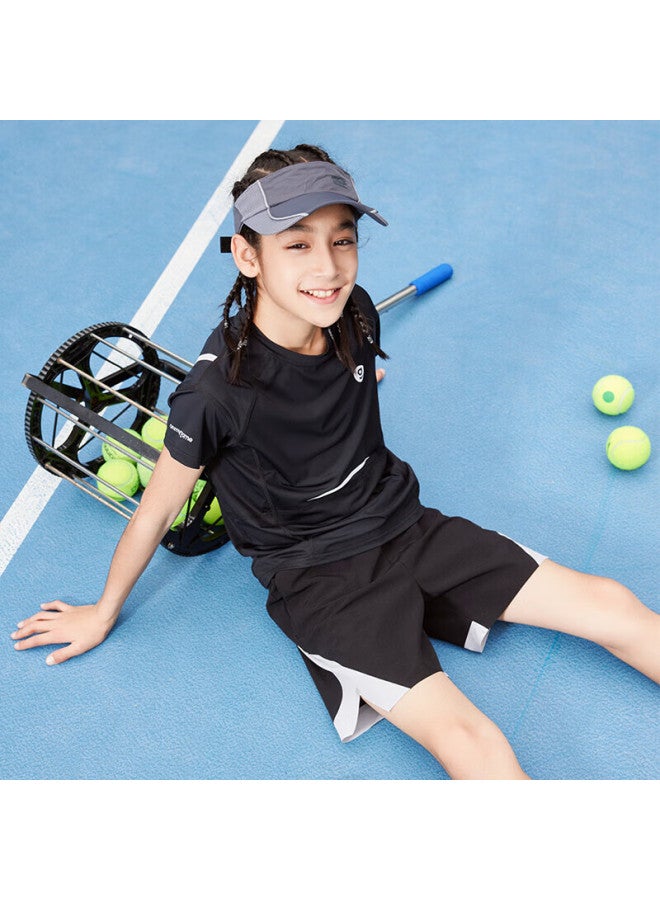 Onmygame Boys' T-shirt, Summer Round Neck Top, Children's Short-sleeve Cool-feeling Sportswear, Dark Night Black, 160cm - Image 2