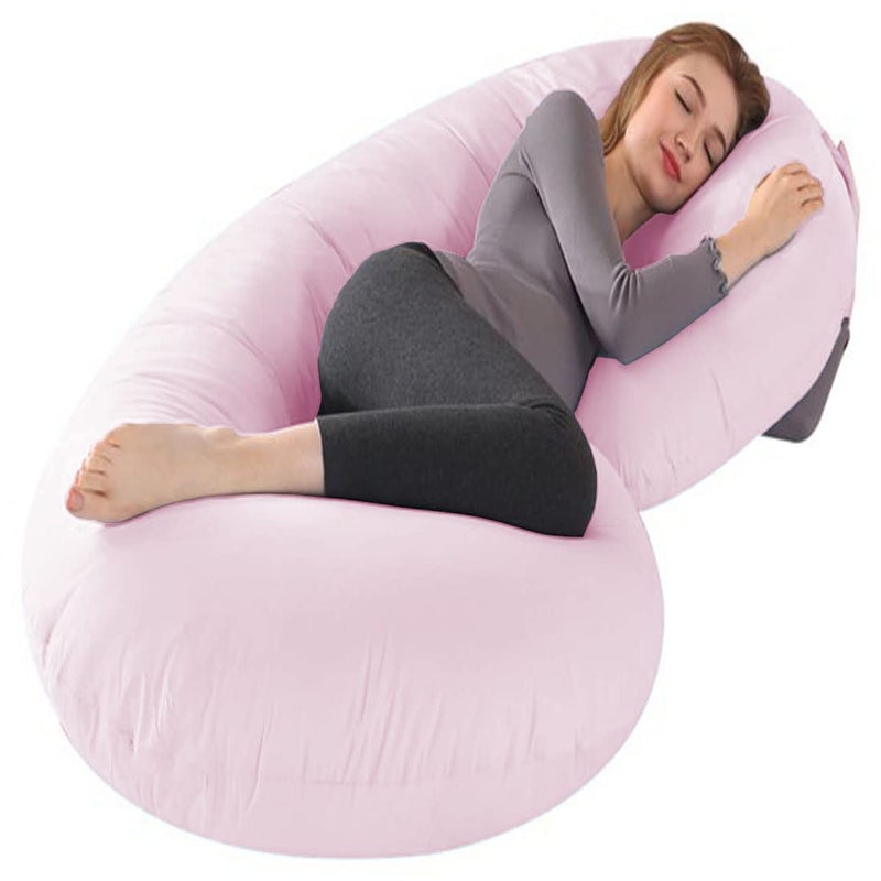 Linenovation Full Body Pregnancy Pillow Maternity Pillow for Pregnant Women C Shaped Body Pillow with 100 Cotton Pillow CoverPink - Image 1