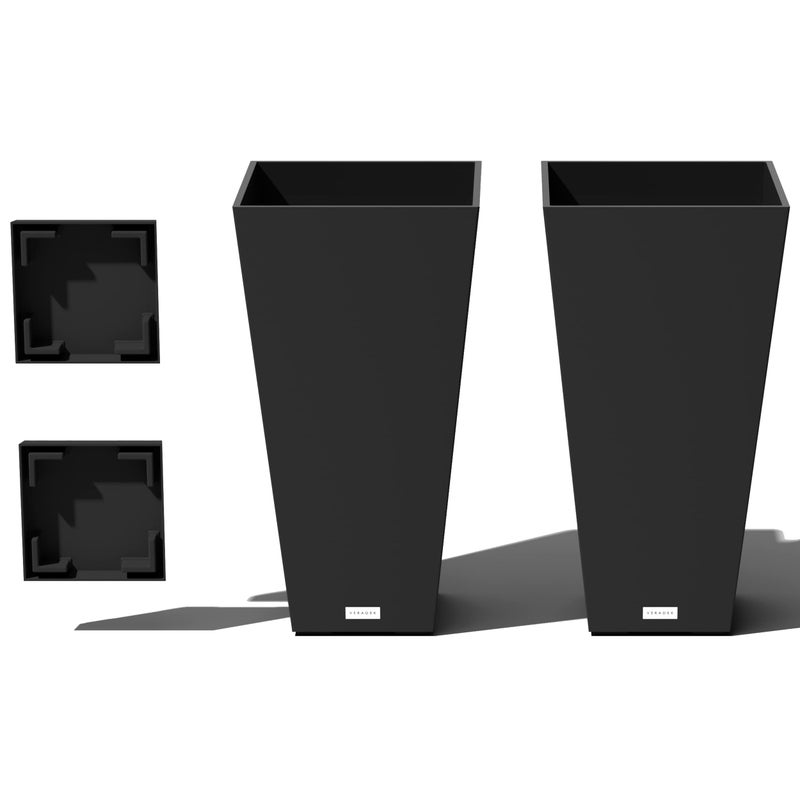 Veradek VResin IndoorOutdoor Taper Planter Black 26 inch  2 Pack with 2 Saucer Trays
