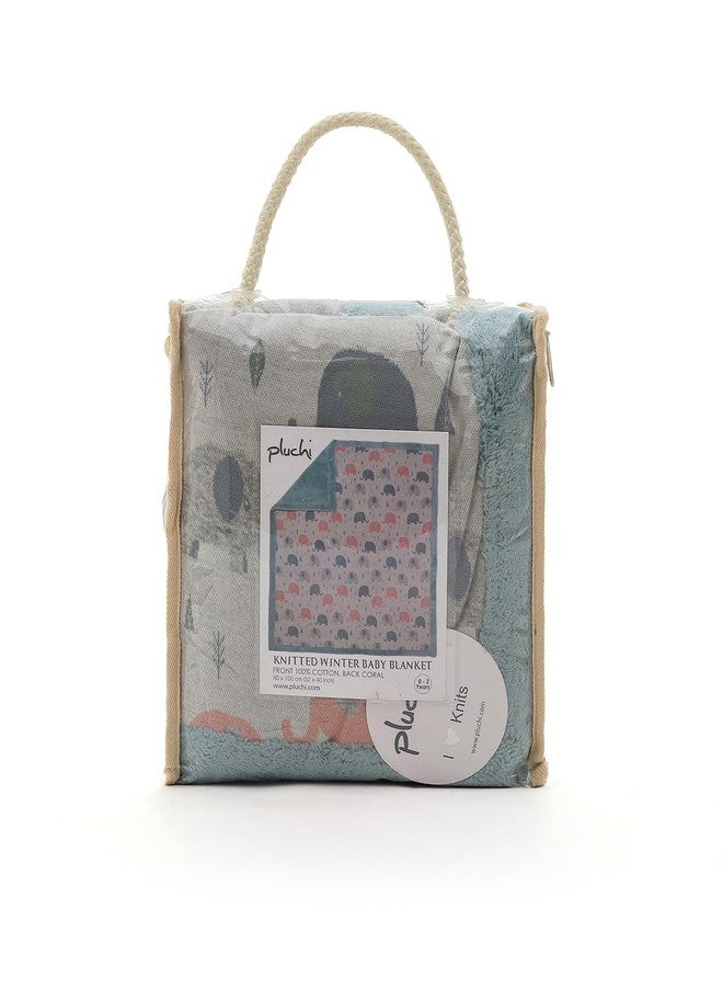 Pluchi Cotton Knitted Blanket with Faux Fur Back for Babies (80 cm x 100 cm) (Indus Blue) - Image 3