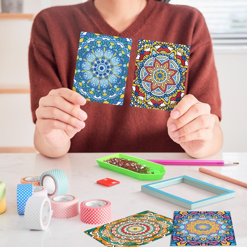 Saillong 24 Pcs Small Diamond Painting Kits Set Mini Diamond Art Set for Beginners, Full Paint Art 1-Hour Painting for Home Decor Desktop, 5.12x3.94 Inches(Mandala) - Image 3
