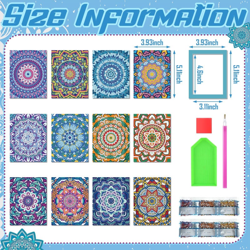 Saillong 24 Pcs Small Diamond Painting Kits Set Mini Diamond Art Set for Beginners, Full Paint Art 1-Hour Painting for Home Decor Desktop, 5.12x3.94 Inches(Mandala) - Image 4