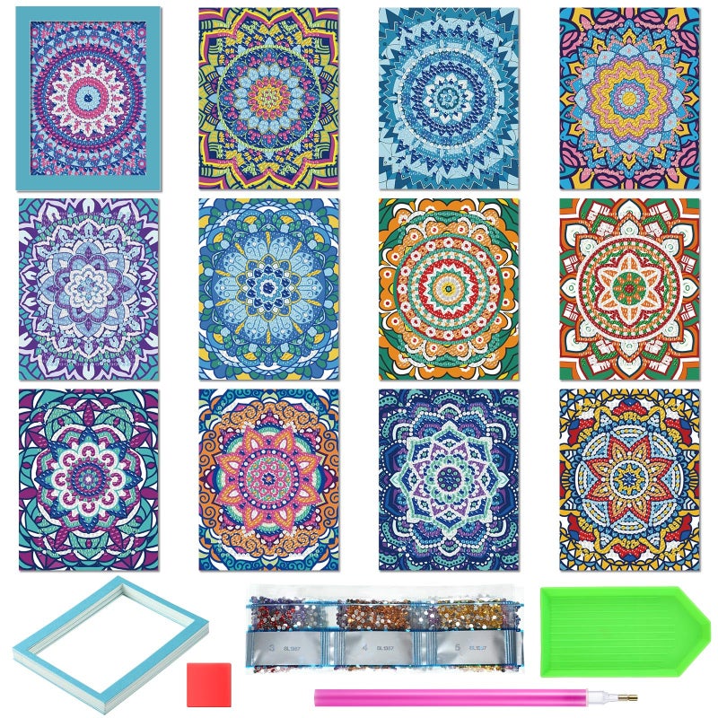 Saillong 24 Pcs Small Diamond Painting Kits Set Mini Diamond Art Set for Beginners, Full Paint Art 1-Hour Painting for Home Decor Desktop, 5.12x3.94 Inches(Mandala) - Image 1