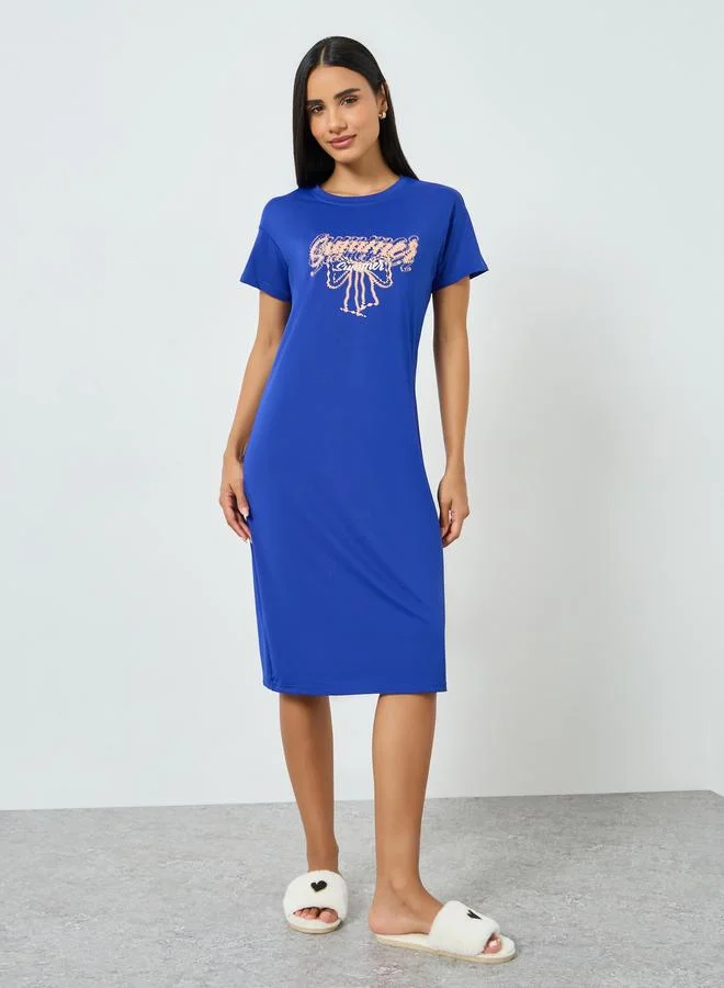Take Two Blue Graphic Print T-Shirt Dress