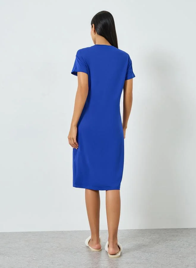 Take Two Blue Blue Graphic Print T-Shirt Dress for Women | Best Price UAE