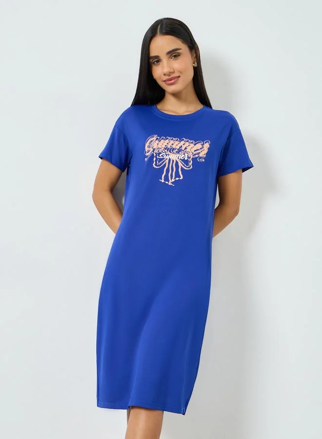 Take Two Blue Graphic Print T-Shirt Dress