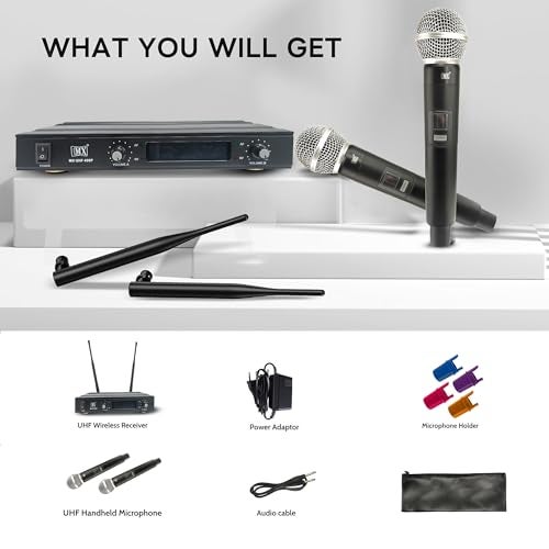 MX UHF Wireless Microphone System Dual Handheld Mics with Digital Display 1 Receiver & 2 Microphone Professional Audio Mic for Events Performances & Presentations - Image 4